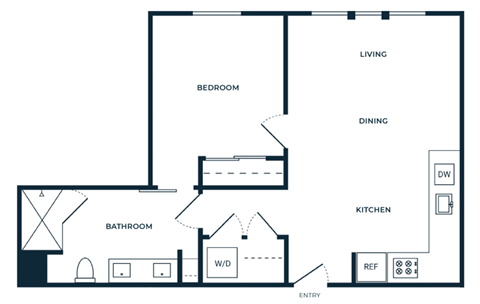 Floor plan for 1 bed, 1 bath, 739 sqft